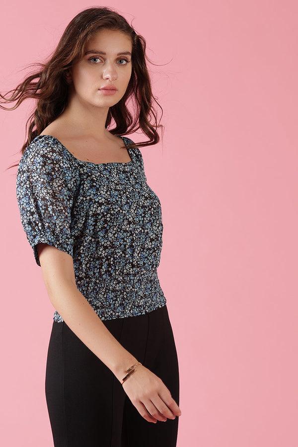 Gipsy Gipsy Blue Georgette Crop Blue