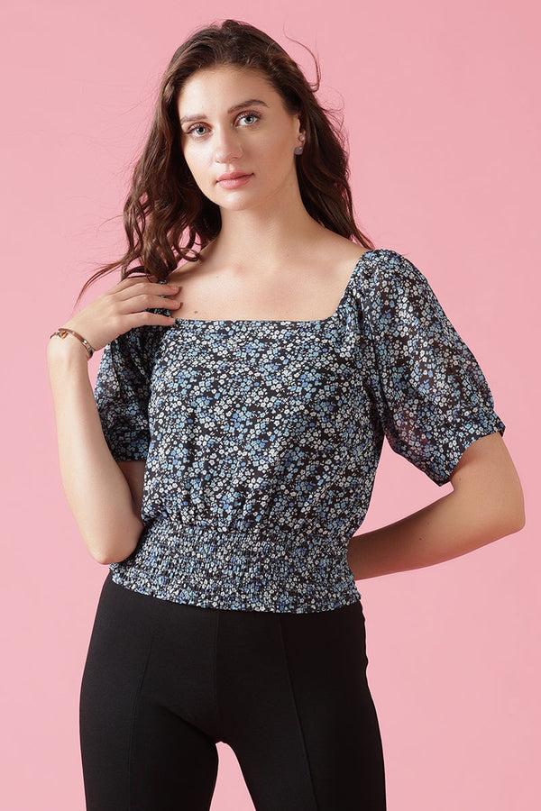 gipsy Gipsy Blue Georgette Crop Blue