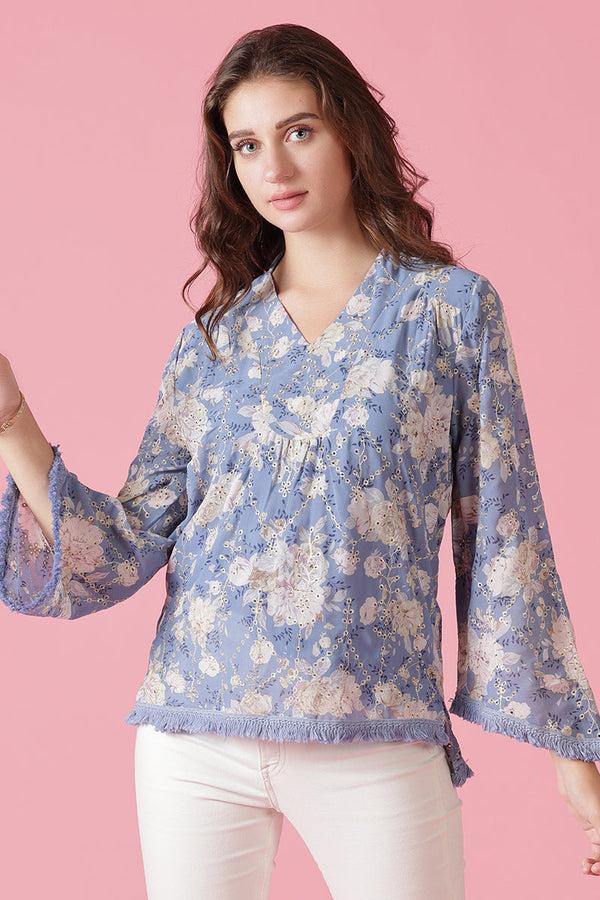 gipsy Gipsy Blue Georgette Tunic Blue
