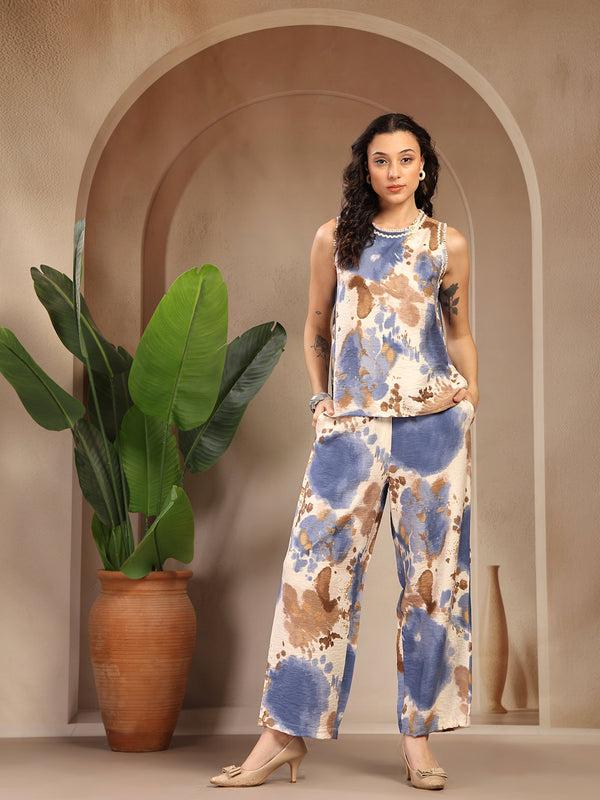 gipsy Gipsy Blue Printed Rayon Cord Set Blue
