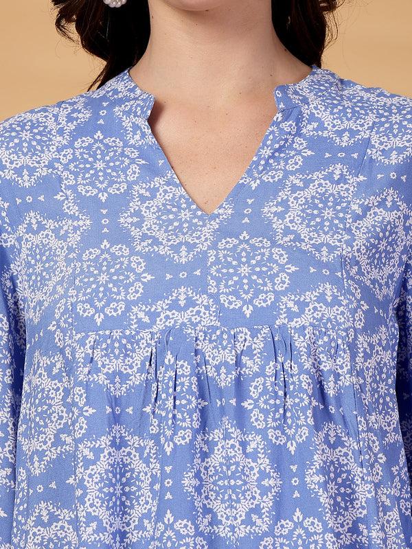 Gipsy Gipsy Blue Printed Rayon Tunic