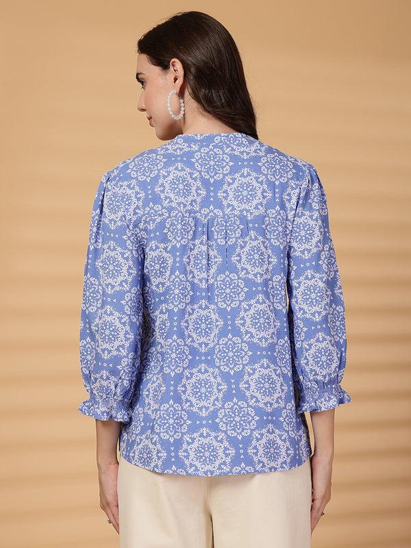 Gipsy Gipsy Blue Printed Rayon Tunic