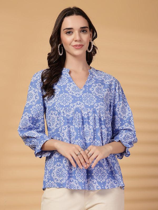 gipsy Gipsy Blue Printed Rayon Tunic
