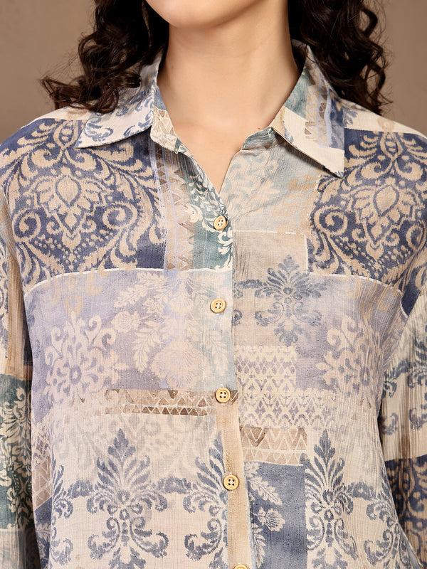 Gipsy Gipsy Blue Printed Shirt