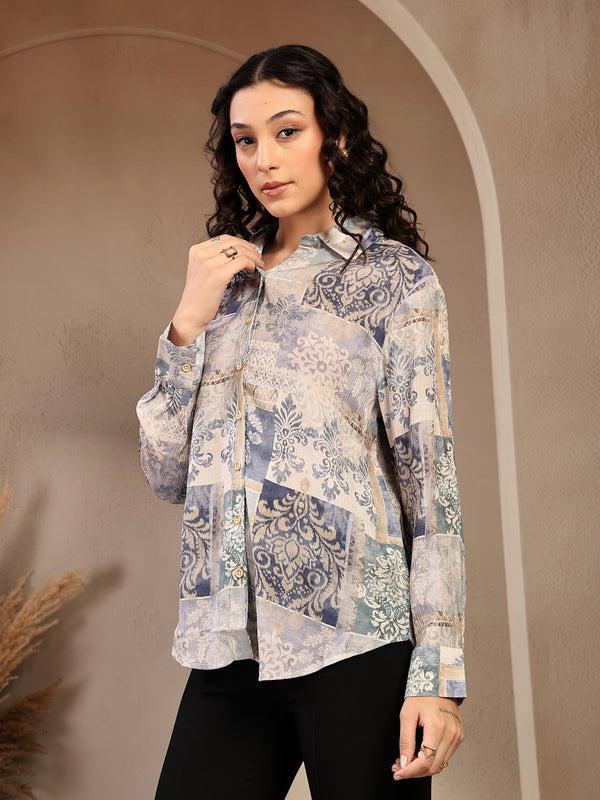 Gipsy Gipsy Blue Printed Shirt