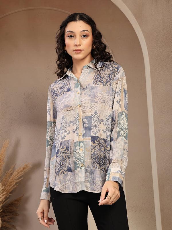gipsy Gipsy Blue Printed Shirt