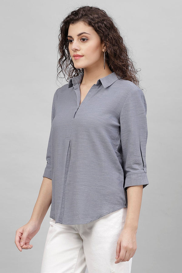 Gipsy Gipsy Blue Solid Polyester Tunic Blue