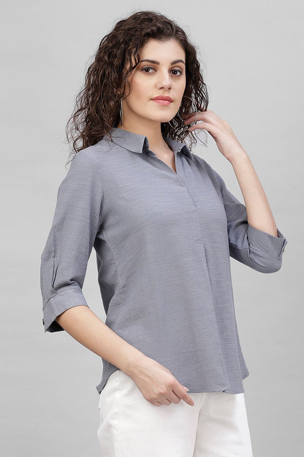 Gipsy Gipsy Blue Solid Polyester Tunic Blue