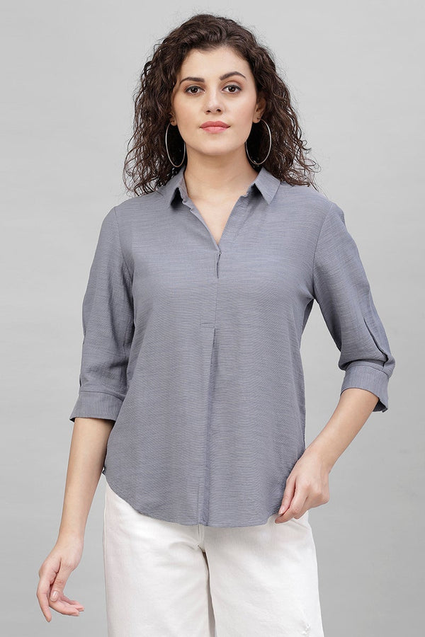 gipsy Gipsy Blue Solid Polyester Tunic Blue