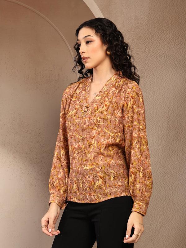Gipsy Gipsy Brown Floral Printed Tunic