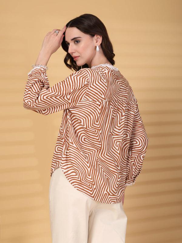 Gipsy Gipsy Brown Greek Print Rayon Tunic