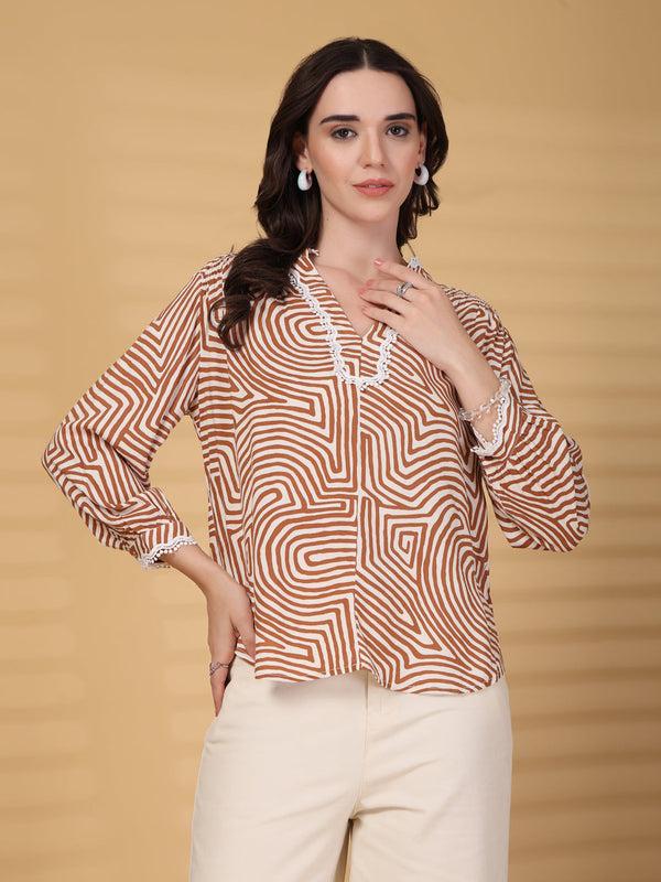 gipsy Gipsy Brown Greek Print Rayon Tunic