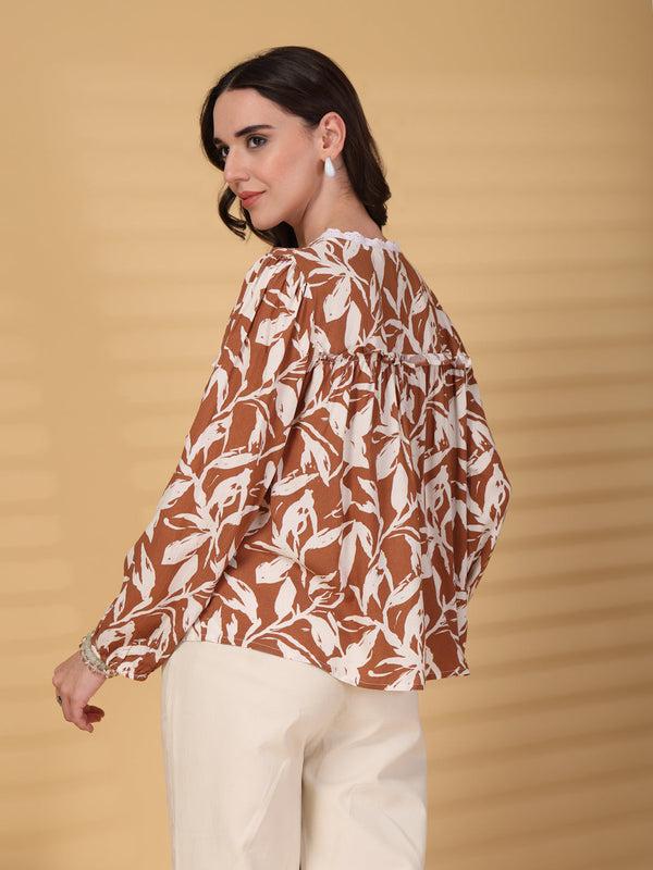 Gipsy Gipsy Brown Printed Rayon Blouse