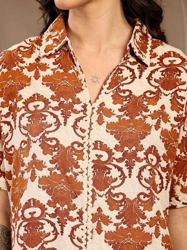 Gipsy Gipsy Brown Printed Rayon Cord Set Brown