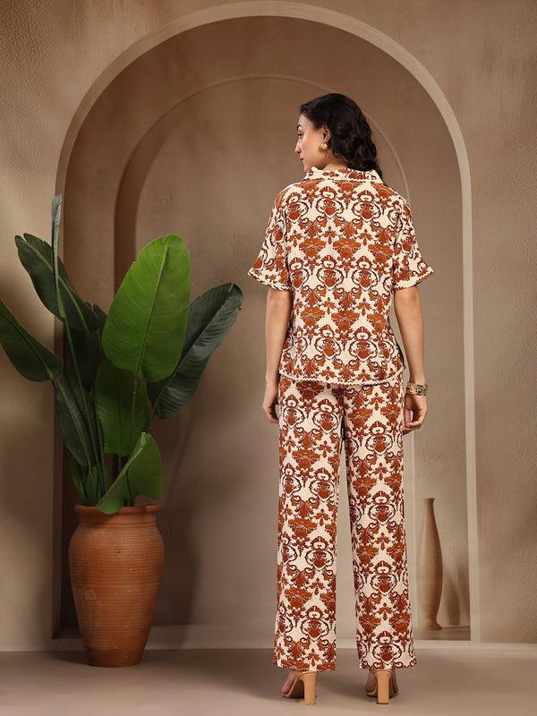 Gipsy Gipsy Brown Printed Rayon Cord Set Brown