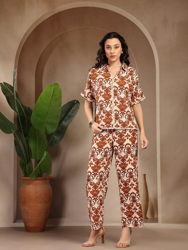 gipsy Gipsy Brown Printed Rayon Cord Set Brown