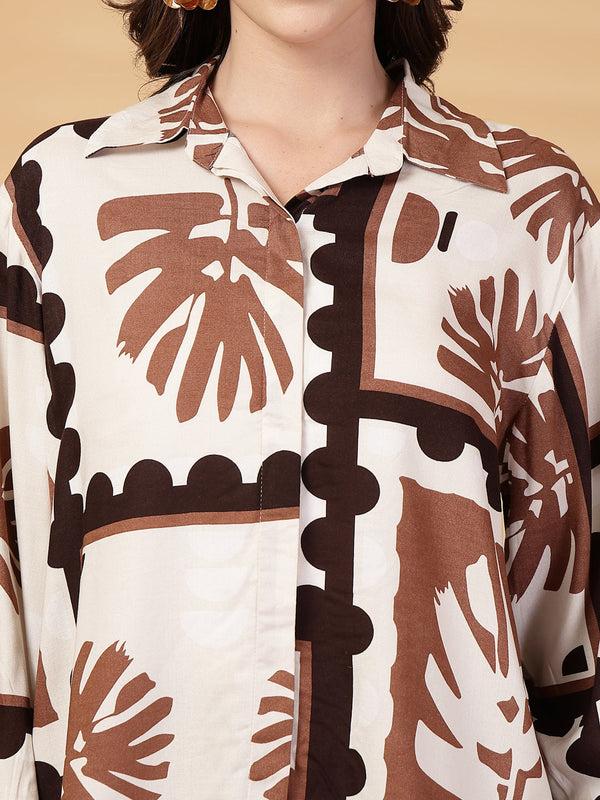 Gipsy Gipsy Brown Printed Rayon Shirt