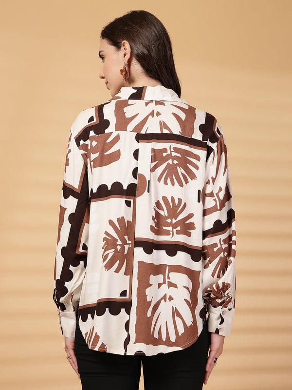 Gipsy Gipsy Brown Printed Rayon Shirt