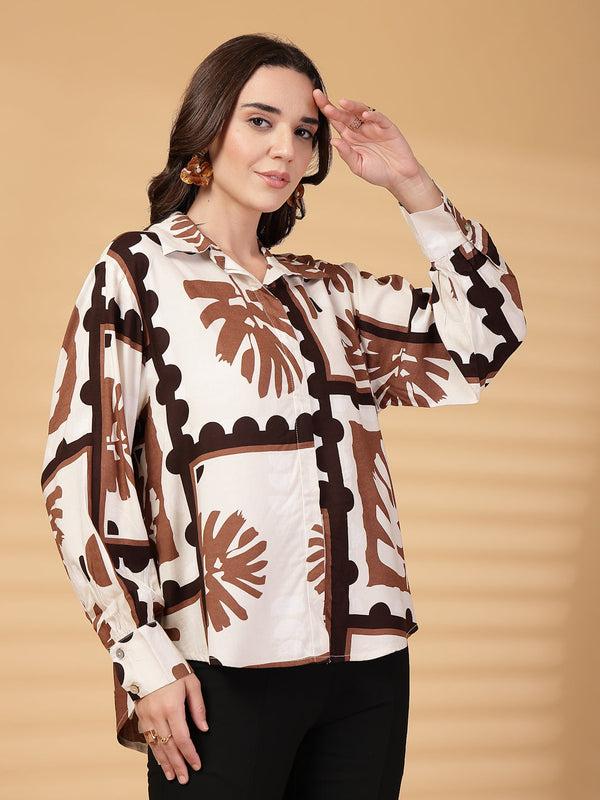Gipsy Gipsy Brown Printed Rayon Shirt