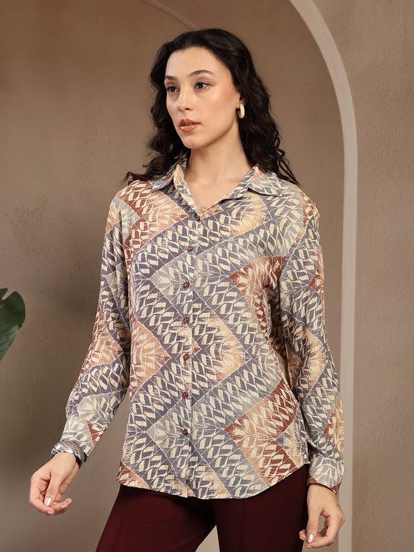 Gipsy Gipsy Brown Printed Shirt