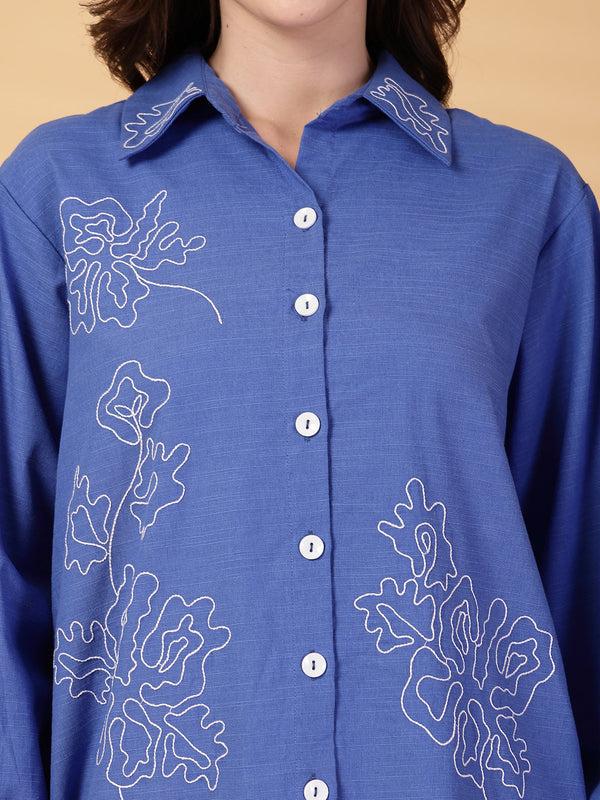 Gipsy Gipsy Cobalt Blue Embroidered Linen Shirt