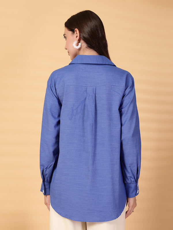 Gipsy Gipsy Cobalt Blue Embroidered Linen Shirt