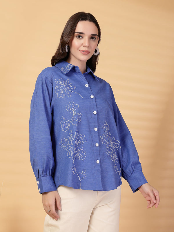 Gipsy Gipsy Cobalt Blue Embroidered Linen Shirt