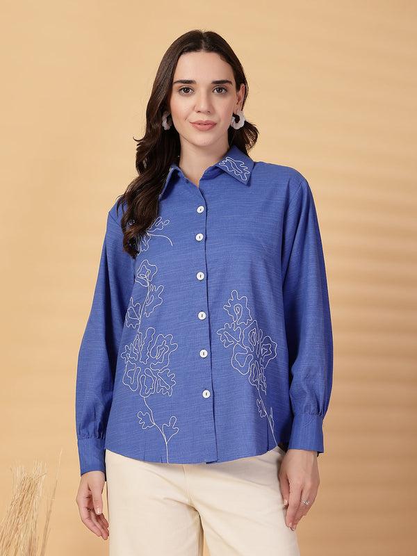 gipsy Gipsy Cobalt Blue Embroidered Linen Shirt