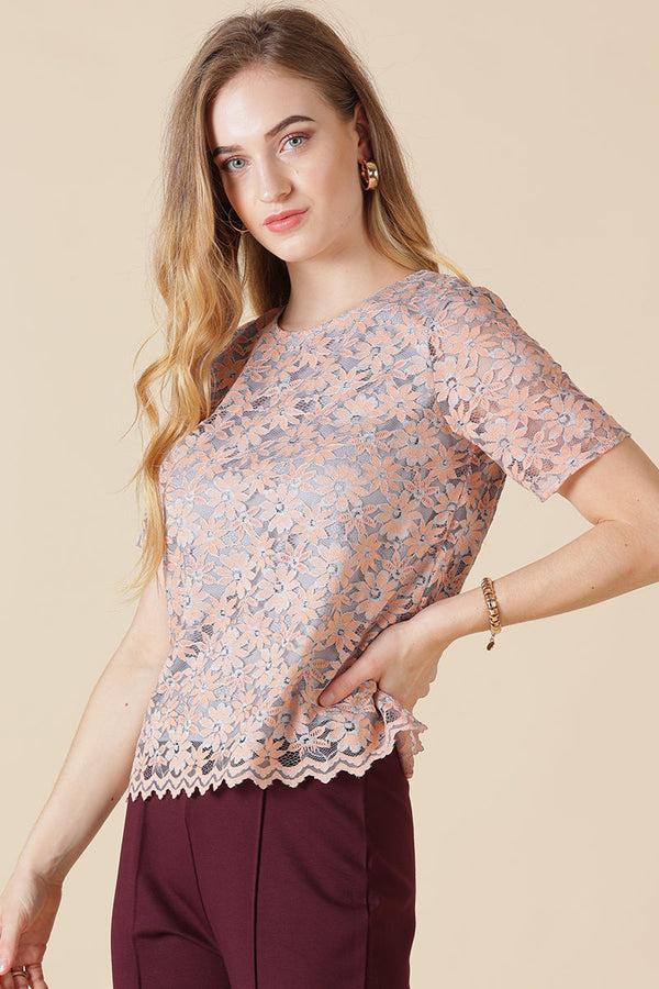 Gipsy Gipsy Coral Net Fabric Blouse Coral