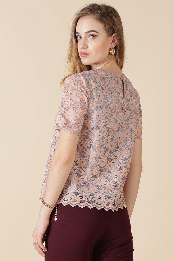 Gipsy Gipsy Coral Net Fabric Blouse Coral