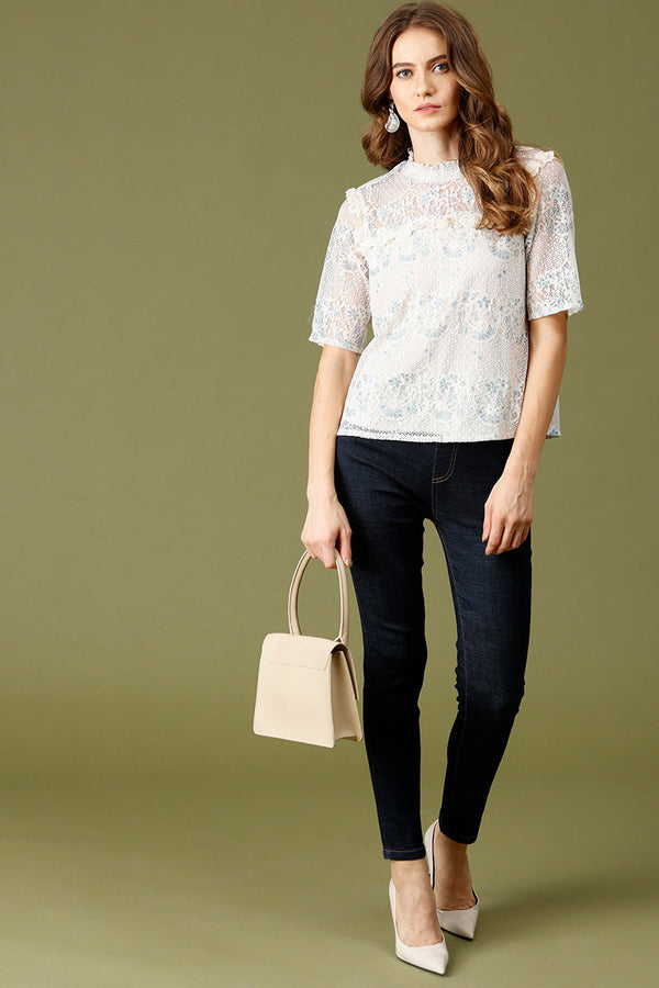 Gipsy Gipsy Cream Fashion Net Fabric Blouse Cream