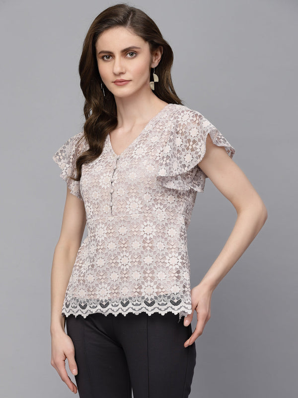 Gipsy Gipsy Cream Net Fabric Blouse Cream
