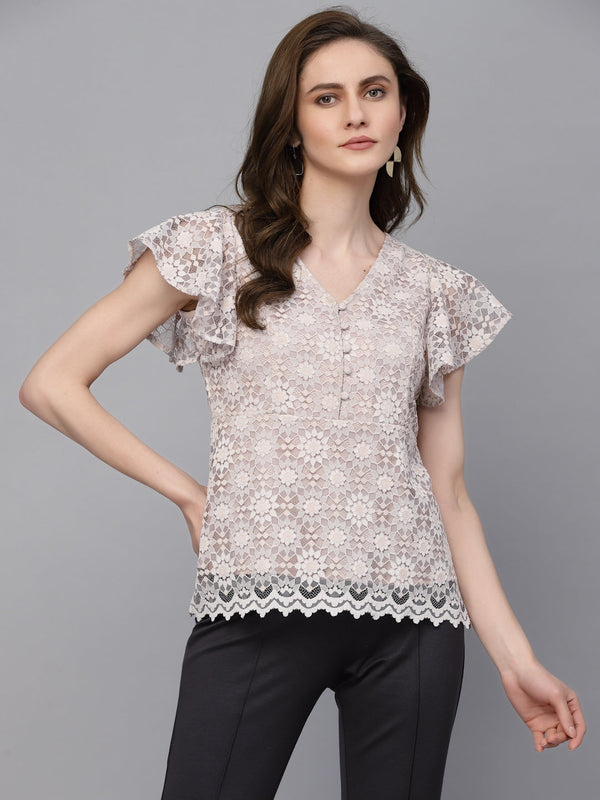 gipsy Gipsy Cream Net Fabric Blouse Cream