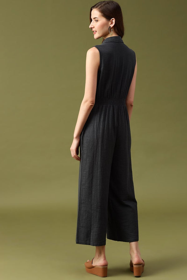 Gipsy Gipsy Dark Grey Solid Cotton Dress Grey