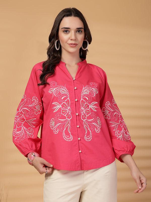 gipsy Gipsy Fuchsia Embroidered Cotton Tunic