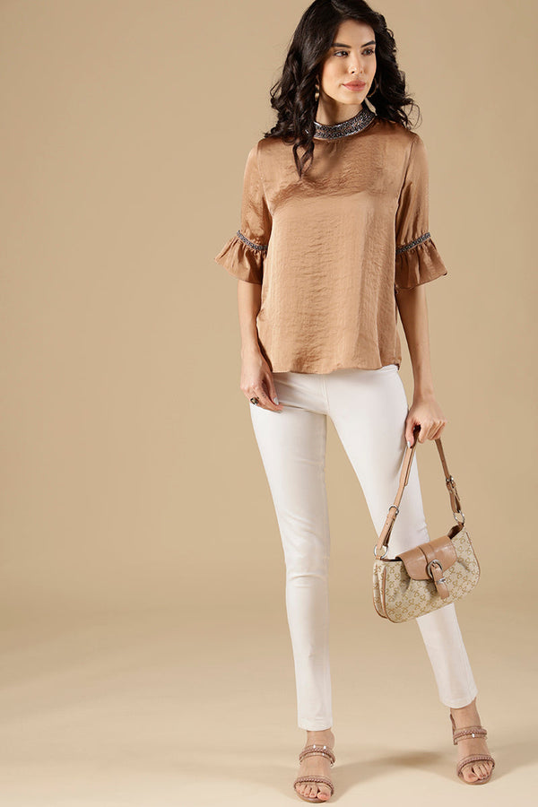 Gipsy Gipsy Golden Beige Satin Blouse