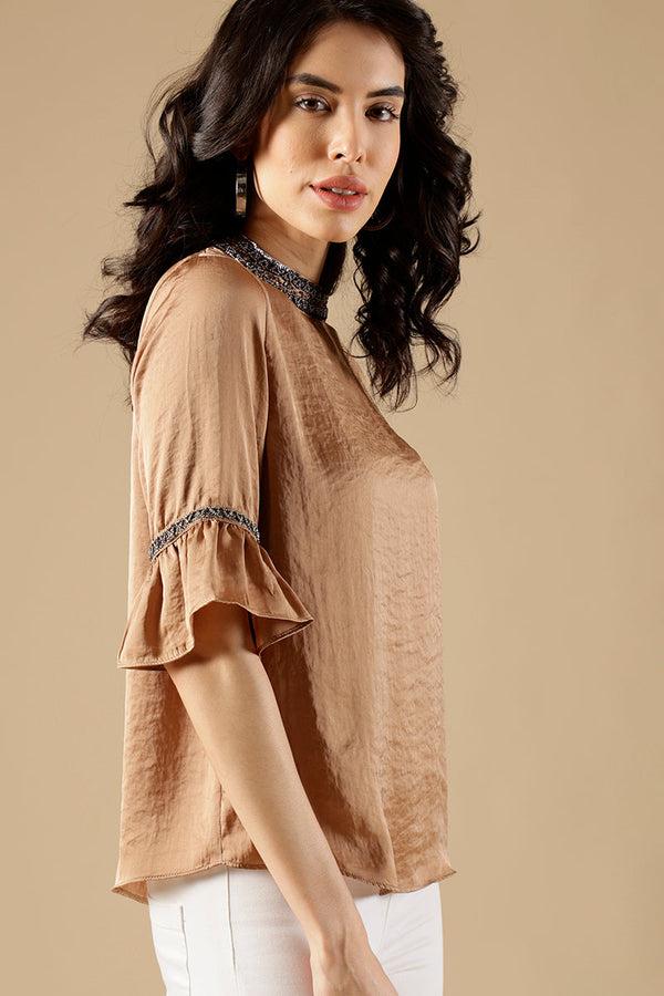 Gipsy Gipsy Golden Beige Satin Blouse