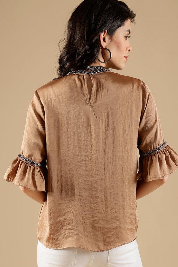 Gipsy Gipsy Golden Beige Satin Blouse