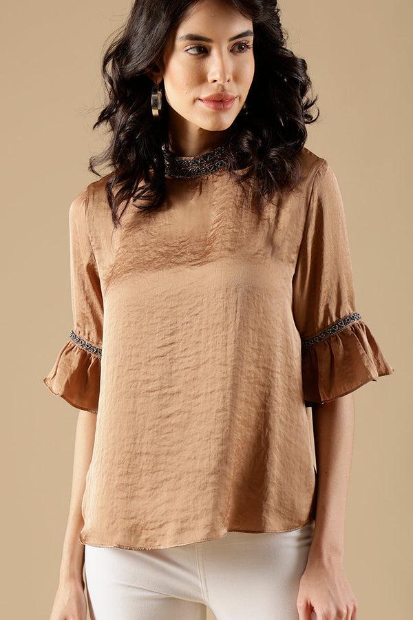 gipsy Gipsy Golden Beige Satin Blouse