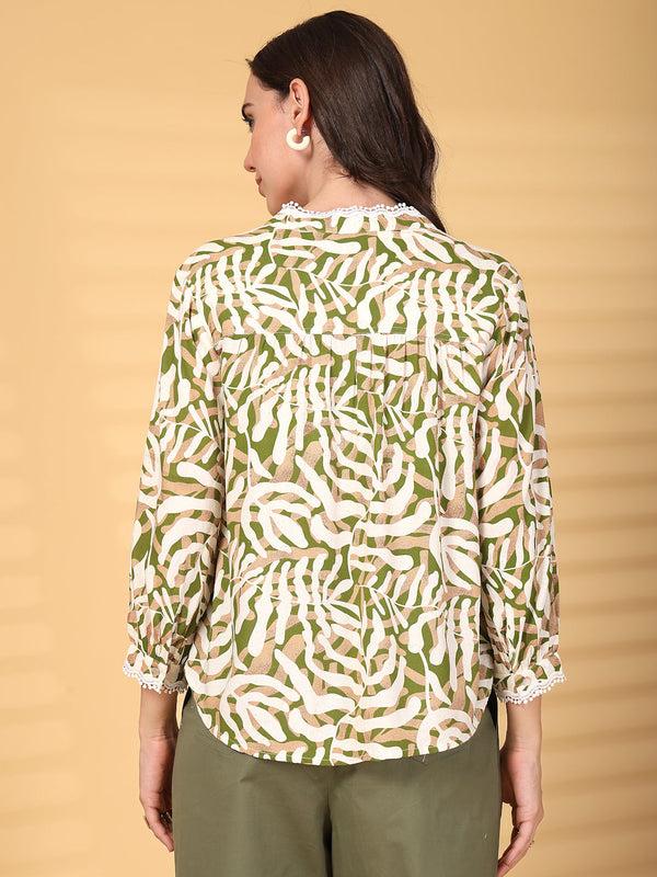 Gipsy Gipsy Green Abstract Print Lace Rayon Tunic