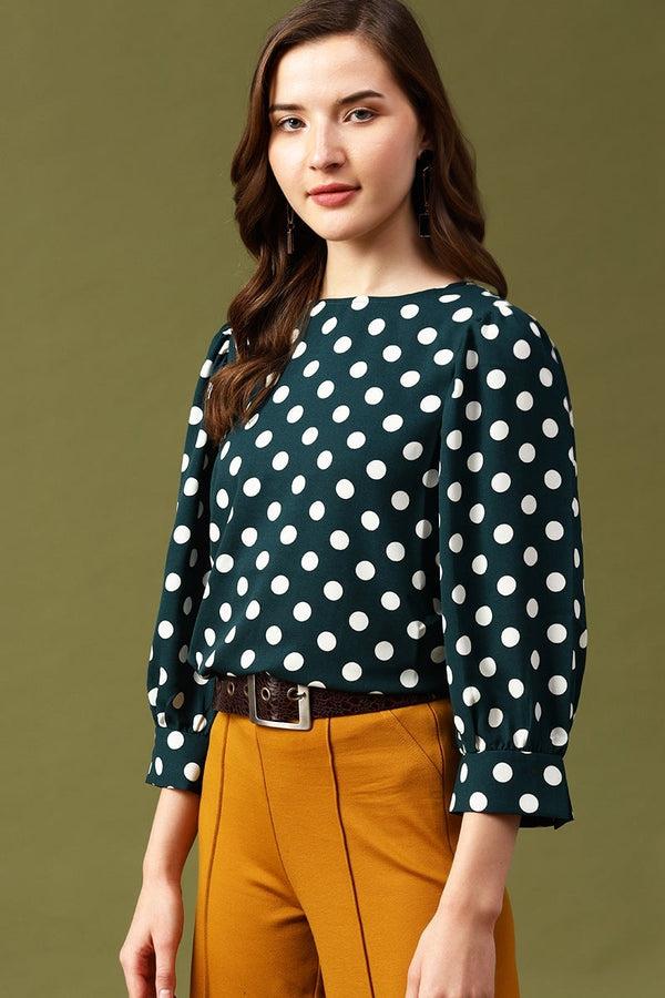Gipsy Gipsy Green Polka Dots Crepe Top Green
