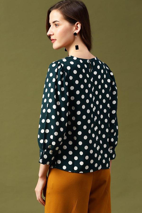 Gipsy Gipsy Green Polka Dots Crepe Top Green