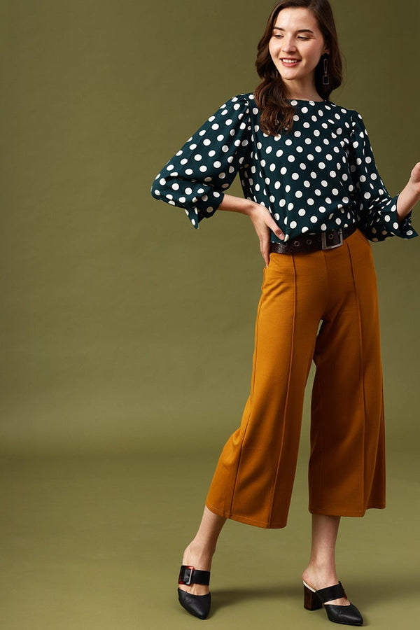 Gipsy Gipsy Green Polka Dots Crepe Top Green