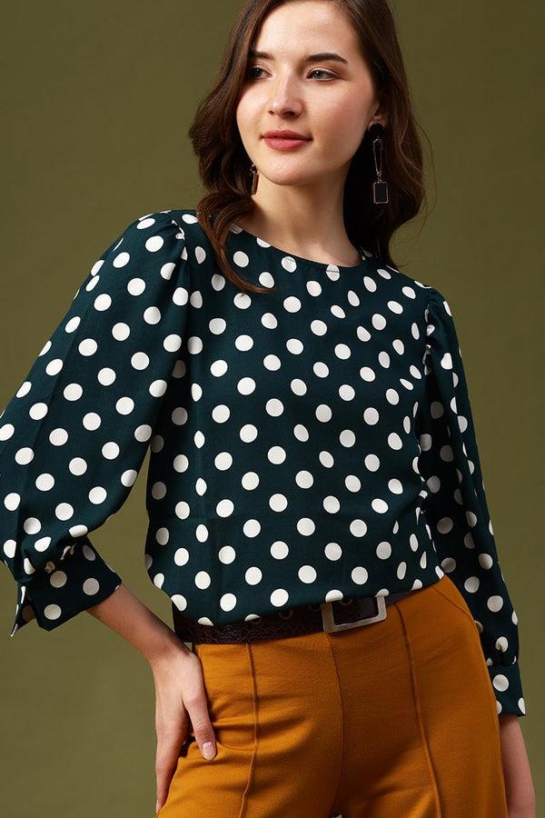 gipsy Gipsy Green Polka Dots Crepe Top Green