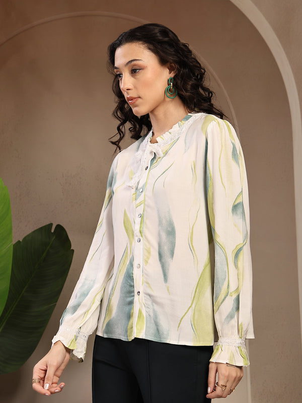 Gipsy Gipsy Green Printed Rayon Blouse Green