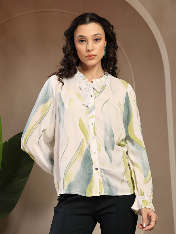 gipsy Gipsy Green Printed Rayon Blouse Green