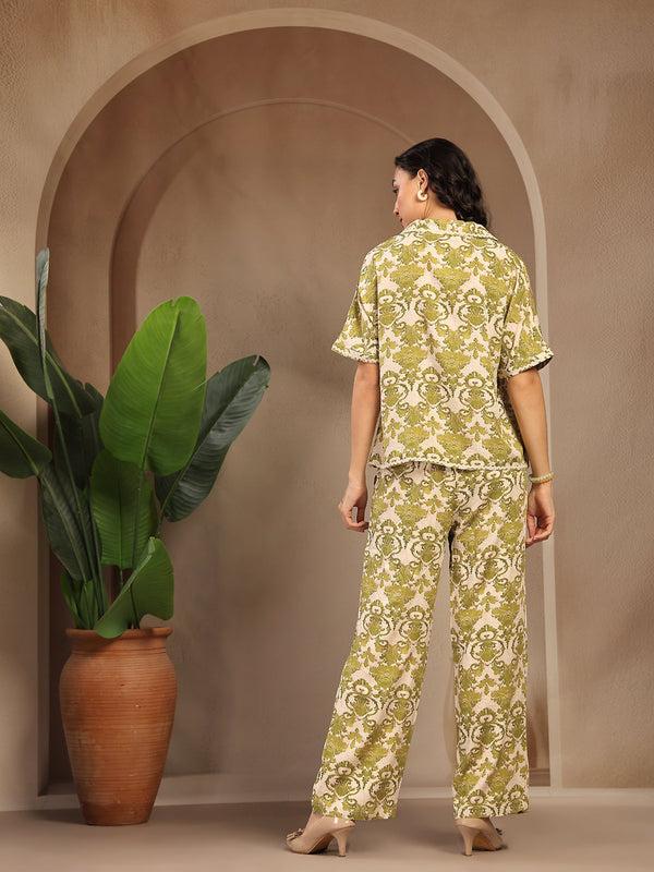 Gipsy Gipsy Green Printed Rayon Cord Set Green