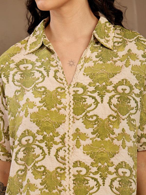 Gipsy Gipsy Green Printed Rayon Cord Set Green