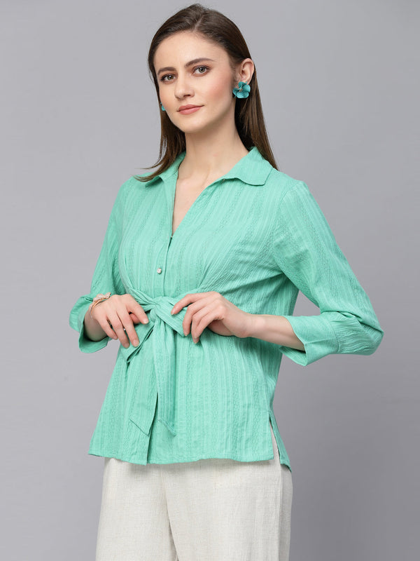 Gipsy Gipsy Green Textured Cotton Tunic Green