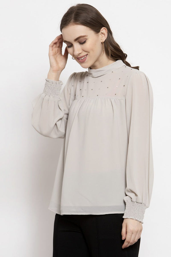 Gipsy Gipsy Grey Embellished Georgette Top Grey